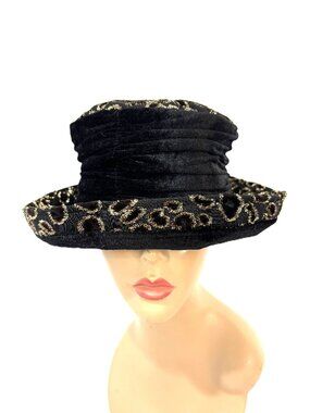Tilly Style Hat Blk Velvet & Leopard  velvet Print trim